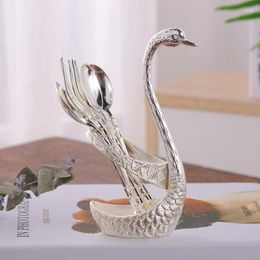 Coffee Scoops Creative European High-end Spoon Light Luxury Salad Set Gold And Silver Feather Swan Fork