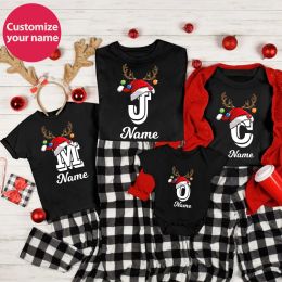 Personalised Christmas Family Matching Shirts Custom Initial with Name Mom Dad Kids Tshirt Baby Outfits Holiday Girl Boy Clothes