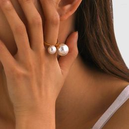 Wedding Rings Light Cozy 18k Gold Plated Minimalist Simple Size Asymmetric Pearl Opening Ring Personalized Stainless Steel Statement Jewelry