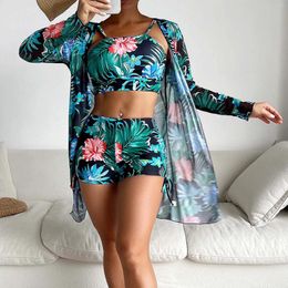 Women's Swimwear 2024 Three Piece Women Floral Print Bikinis Set Swimsuit Beach Push Up Bikini Summer Sexy Beachwear Bathing Suits