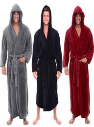Fashion Casual Mens Bathrobes Flannel Robe Hooded Long Sleeve Couple Men Woman Robe Plush Shawl Kimono Warm Male Bathrobe Coat4626360