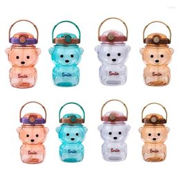 Water Bottles 1000ML/1400ML Bear Kettle Straw Cup Summer Large Capacity Plastic Drinking Children Bottle Dropship