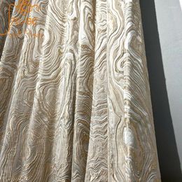 Curtain Gold Beige Embossed Tree Rings Jacquard Gilding Thickened Blackout Curtains For Living Room Bedroom French Window Customized