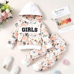 Clothing Sets 1-5 Years Kids Girl 2PCS Clothes Set Flower Print Hoodie Long Sleeve Top Pant Autumn& Winter Warm Outfit For Daily Wear