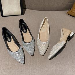 Dress Shoes 2024 Women 3cm 5cm High Heels Luxury Prom Pumps Female Bling Rhinestone Pearl Lady Elegant Pointed Toe Bridal