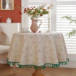 Table Cloth Round Tablecloth Fabric Cover Floral Tassels Restaurant Picnic Indoor And Outdoor Tables Home Kitchen Decor Dust Proof