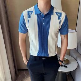 Spring Summer Korean Fashion Business Casual Male Pullover Chic Contrst Colour Hipster Polo T-shirt Patchwork Korean Top Men 240516