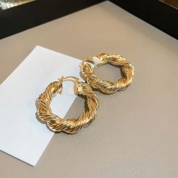 Huitan Gold Color Twist Shaped Hoop Earrings for Women Simple Stylish Girls Ear Loop Earrings Fancy Gift Party Statement Jewelry