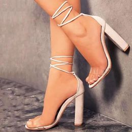 Strap Sandals s Lace Ankle Up Women Open Toe Clear Thick High 639 Sandal