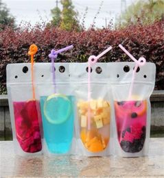 DHL 17oz Clear Drink Pouches Bags frosted Zipper Standup Plastic Drinking Bag with straw with holder Reclosable HeatProof5385244