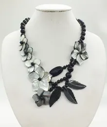 Choker Natural Brazilian Black Semi-precious Stones Shell Classic Bridal Wedding Flower Necklace