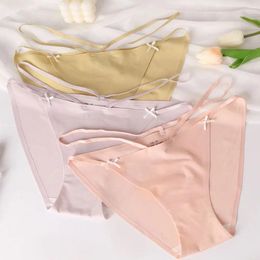 Women's Panties Hollow Lovely Girl Breathable Ladies Low Waist Underwear Bow Briefs Sexy Lingeries Ice Silk Women Underpants