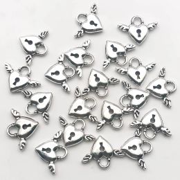 10/20/30Pcs Alloy Love Heart Key Lock Shape Charms Antique Silvery Pendants For Jewellery Making Findings Crafting Accessory