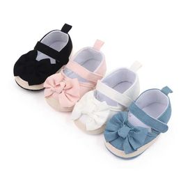 First Walkers Baby girl soft sole anti slip bow fashion outdoor solid color baby crib first step princess shoes d240525