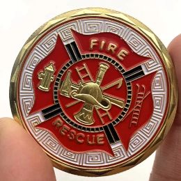 American Firefighter Challenge Coin Thin Red Line Painted the U.S.Flag Glory Gold Plated Collectible Firemen Commemorative Coin