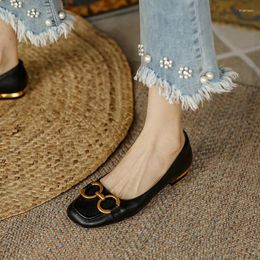 Casual Shoes Ladies Flat Leather Retro Square Toe Loafers For Women 2024 Spring Flats Slip On Elegant Party Wedding