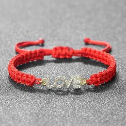 Link Bracelets 'Love' Signal Letters Couple Romantic Red Black Thread Braided Bracelet Bangle Valentine's Day Jewellery Gift For Lovers