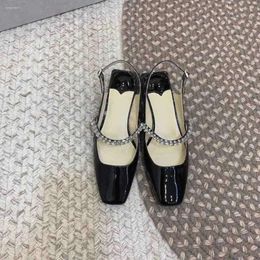 Sandals Toe Square Patend Leather Rhinestones Decor Women Back Strap Genuine Buckle Zapatos De Muj 13a