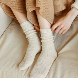 Winter Cashmere Wool Woman Socks Solid Cream Colour Harajuku Retro Long Socks Women Girls Thermal Crew Sock