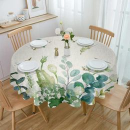 Table Cloth Summer Eucalyptus Leaf Farm Rural Waterproof Tablecloth Decoration Round Cover For Kitchen Wedding Home Dining Room