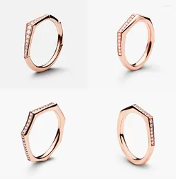 Cluster Rings S925 Sterling Silver Angular Geometry Rose Gold Ring With Diamonds Unique Open Back Design For Emotional Impact