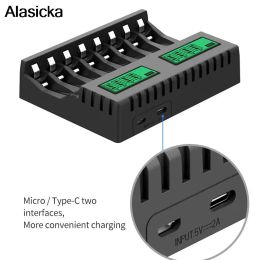 LCD Display with 8 Slot Smart Battery Charger for AA/AAA NiCd NiMh Rechargeable Batteries AA AAA Charger