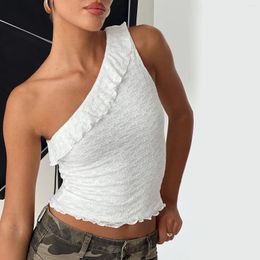 Women's Tanks Solid Color One Shoulder Lace Tank Tops Fashion Sleeveless T-Shirt Female Slim Fit Crop Top Summer Shirts Streetwear