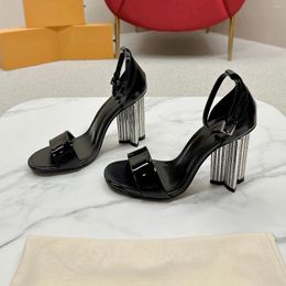 Dress Shoes Women Patent Leather Sandals Super High Heels Crystal Velvet Pumps Buckle Strap Summer Designer Zapatos De Mujer
