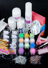 Whole New Pro Item Nail Art Liquid Powder Brush Pen Glitter Powder Decoration Cuticle Acrylic Nail Kit Manicure Tools Sets3321557