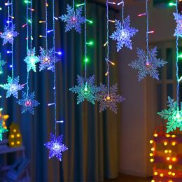 Christmas Snowflakes Led String Lights Flashing Fairy Curtain Lights Snowflake Waterproof For Holiday Party Wedding Xmas Decor