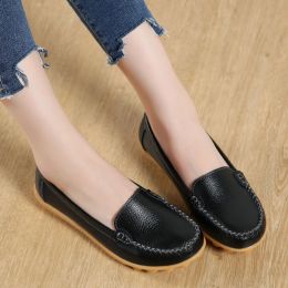 White Flat Shoes Women Genuine Leather Ballet Shoes Breathable Moccasins Women Boat Shoes Ballerina Ladies Casual Shoes Black 41