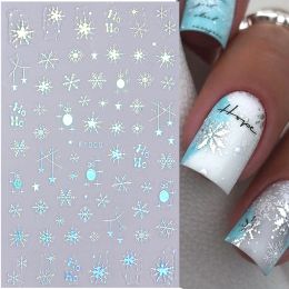 Laser Snowflake Nail Stickers 3D Winter Christmas Elk Star Light Ball Sweater New Year Holographic French Manicure Decoration