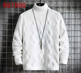 RUIHUO White Pullover Turtleneck Men Clothing Turtle Neck Coats High Collar Knitted Sweater Korean Man Clothes M2XL 2110263440602
