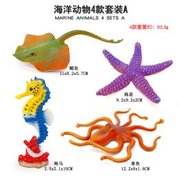 2/4/10pcs Plastic Simulated Marine Animals Model Seahorses Lobster Crab Realistic Sea Life Set Toys For Children Christmas Gifts