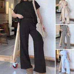 Running Sets Women Loose Fit Suit Elegant Women's Top Pants Set With Round Neck High Waist Wide Leg Design Soft Office Wear For A Stylish