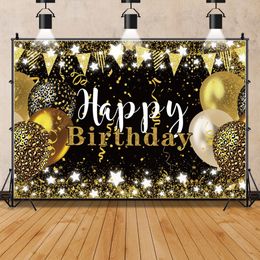 Laeacco Gold Balloons Happy Birthday Photo Backdrop Ribbons Polka Dots Party Poster Portrait Photography Background Photostudio