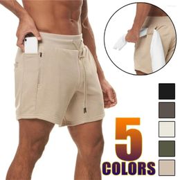 Men's Shorts Mens Sports Pocket Solid Drawstring Running Beach Short Pants Workout Training Gym Fitness Loose Sweatpants