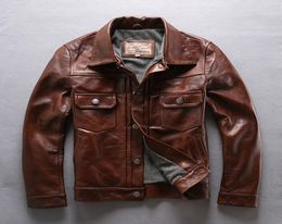 Factory 2018 New Men Brown Cow Leather Jacket Real Cowhide Casual Single Breasted Slim fit Jackets Winter Russia Coats8891519