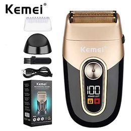 Electric Shavers Kemei Electric Shaver Men Waterproof Cordless Rechargeable Beard Trimmer Razor Reciprocating Barber Precision Trimmer Twin Blade Q240525