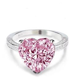 2024 Top Sell Drop Ship Wedding Rings Luxury Jewelry Stunning 925 Sterling Silver Fill Heart Shape Pink Topaz CZ Diamond Gemstones Party Women Engagement Band Ring