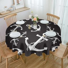 Table Cloth Black White Anchor Chain Different Sizes Waterproof Tablecloth Wedding Home Kitchen Dining Room Decor Round Cover