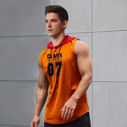 2024 Mens Sleeveless Hooded Bottom Shirt Fitness Sports Tops Fashion Casual Loose Hoodie Running Tank Top 240516