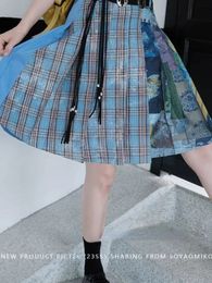 Korobov Printed Vintage Plaid Mini Skirt Patchwork Pleated Skirts for Womens Homestay Kilt Vintage Fashion Falls Para Mujeres 240518