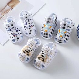 First Walkers New Summer 0-12 Month Newborn Boys Cartoon Printed Soft Crib Shoes Baby First Walking Anti slip Sandals Soft Soles d240525