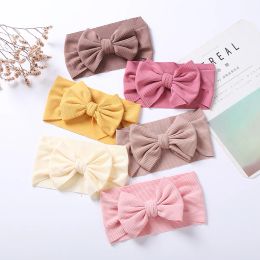 Solid Soft Ribbed Baby Girl Headbands Bow Top knot Spandex Hair Bands Sweet Turban Headwraps Infant Toddler Elastic Headwear