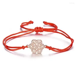 Charm Bracelets Micro Pave White Zircon Flower Copper Red Black Rope String Handmade CZ Stones Brass Trendy Chic Jewelry Gift