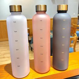 Water Bottles 1L Large Capacity Bottle With Time Marker Leakproof BPA Free Frosted Plastic Fitness For Outdoor Sports Travel