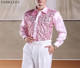 Men039s Casual Shirts Mens Wave Pattern Sequin Club Party 2021 Stage Prom Button Down Chemise Homme Dance Host Chorus Shirt Mal6099764513