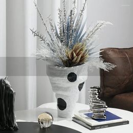 Vases Modern Black And White Rough Muscle Resin Art Wave Dot Vase Decoration Living Room Tv Cabinet Coffee Table Model Desktop