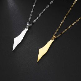 Pendant Necklaces Cazador Israel Palestine Map Pendant Necklace Country Geography Stainless Steel Chain Necklaces for Women Jewelry Gift Wholesale Q240525